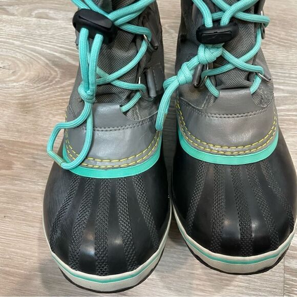 Sorel YOUTH YOOT PAC NYLON BOOT Waterproof Snow Boots in Gray Blue Sherpa Wool - Picture 9 of 12